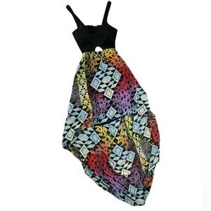 Multicolour cutout high-low dress